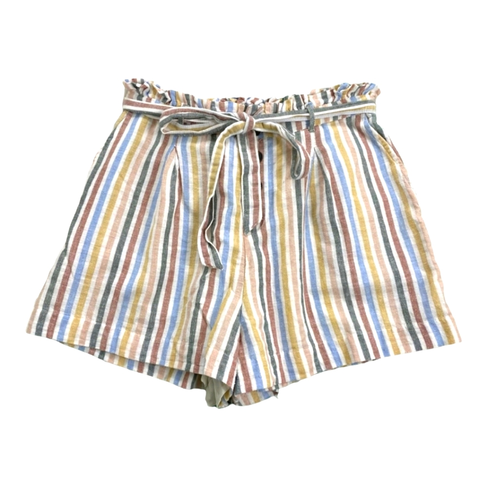 American Eagle Outfitters Linen Blend Paperbag Striped Multi Color Shorts